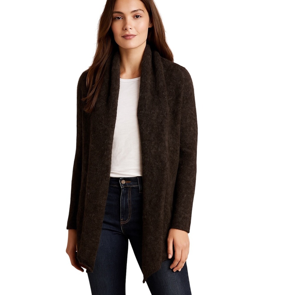 Hartford Alpaca Blend Knit Draped Cardigan Brown Size 2‎ Cozy Bohemian Layering